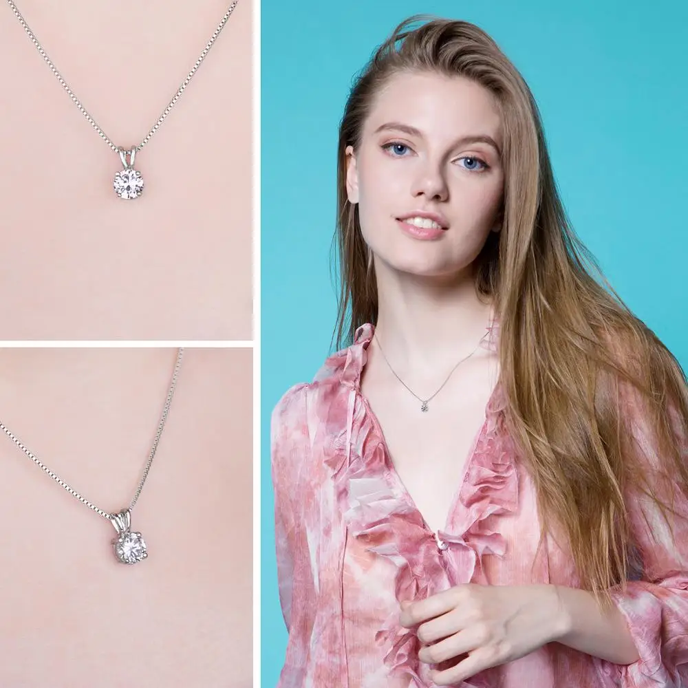Круглый 1ct CZ ожерелье с одной подвеской 925 Серебряное колье эффектное женское