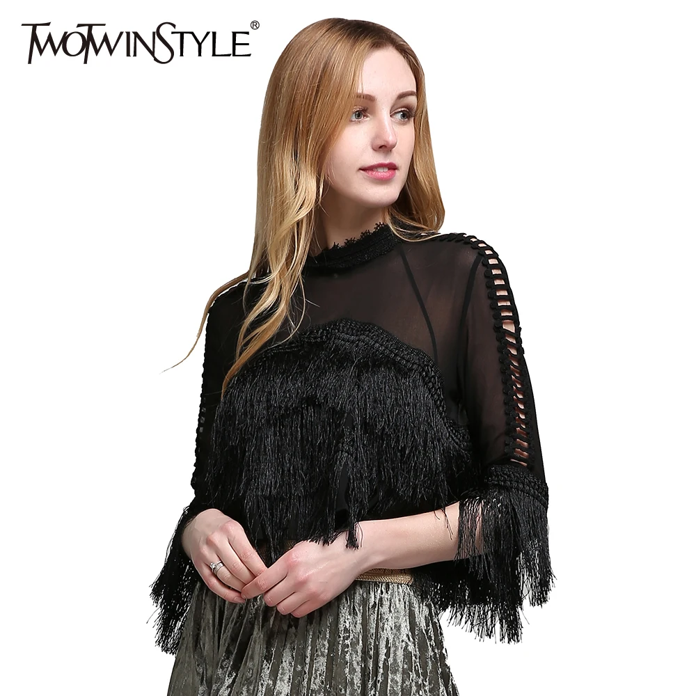 TWOTWINSTYLE 2019 летние женские сексуальные шифоновые топы с открытыми плечами и