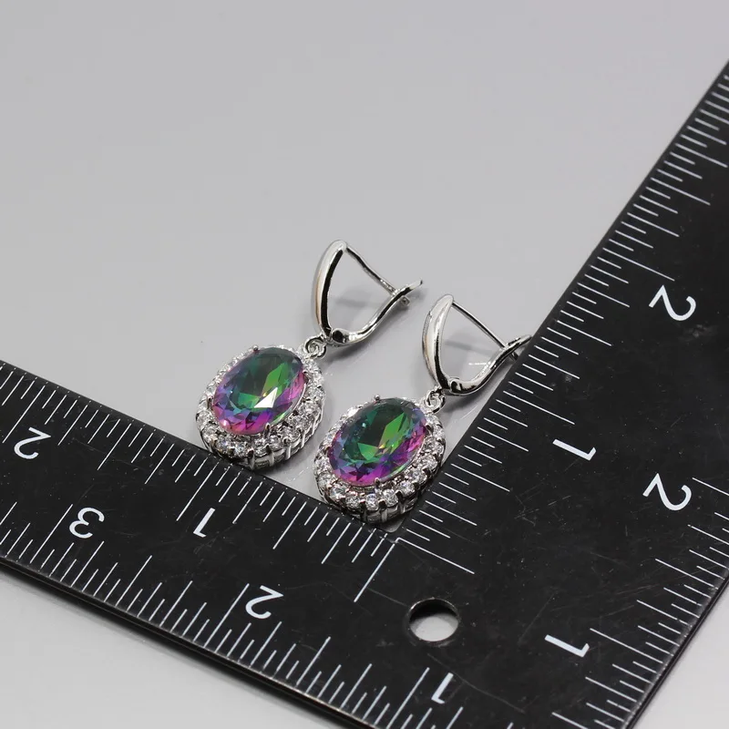 Женский комплект ювелирных изделий с мистическим радужным цирконием