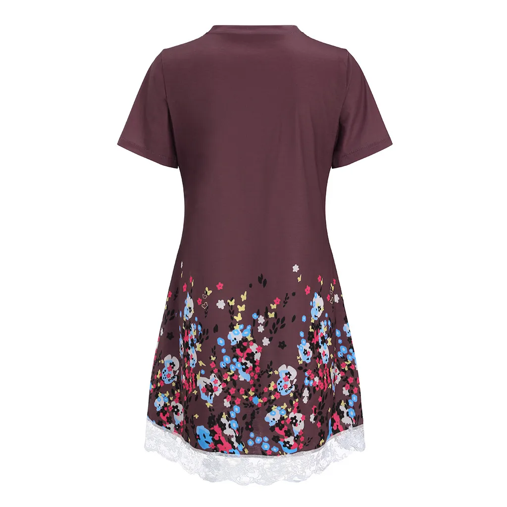 Женское платье с круглым вырезом повседневное кружевное мини короткими рукавами