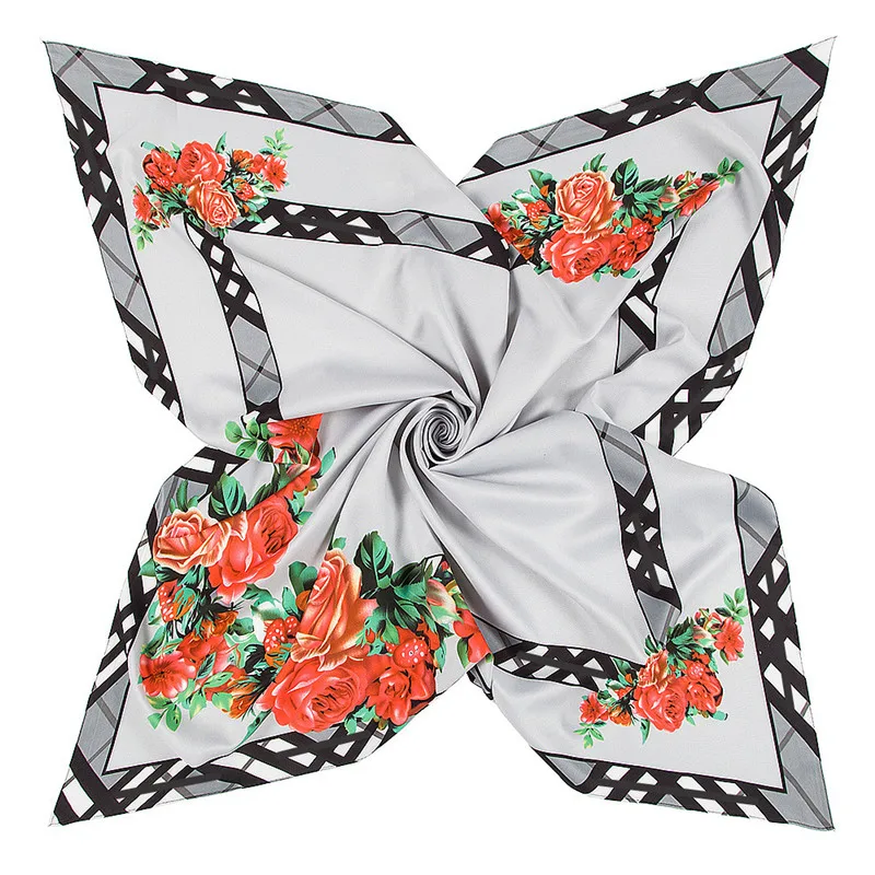 100% Silk Square Scarf Women 2019 China Flowers Print Foulard Lady Hijab Female Neckerchief Bandana Belt Band 100cm*100cm |