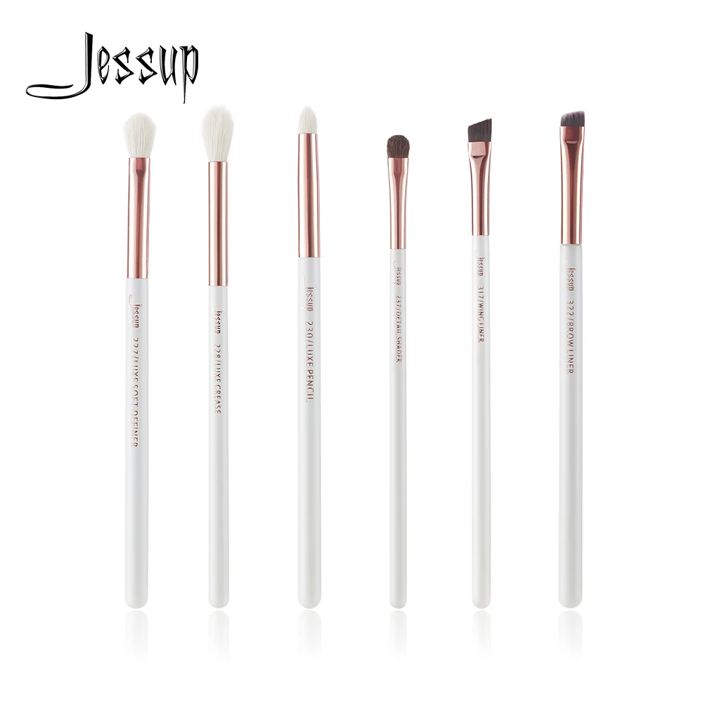 Jessup, 6 шт., жемчужно-белый/розовое золото, Профессиональные кисти для макияжа, набор, Кисть для макияжа, инструмент, тени для глаз, лайнер, натуральные-синтетические волосы