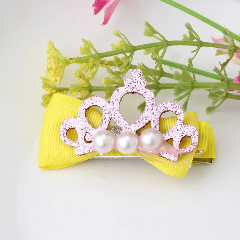 Детская блестящая кожаная повязка на голову с полой короной и жемчугом заколки