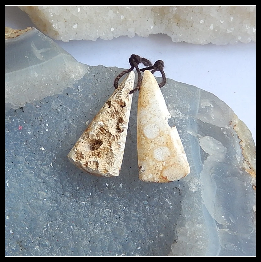 2 пары натуральный камень Drusy индонезийский коралловый капли воды и треугольник с отверстием в передней части серьги из бисера 33x14x6 мм 35x9x9 мм 10,47 г