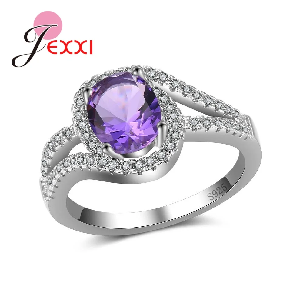 

Hot Sale 4 Colour Oval Fine Crystal Women Female Party Wedding Jewelry 925 Sterling Silver Geometric Ring High Quality
