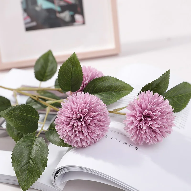 Purple Xuanxiaotong 1 шт. 3 головы большие ветви одуванчика искусственные цветы для дома свадебные украшения стола Осенняя Цветочная композиция - Цвет: Purple
