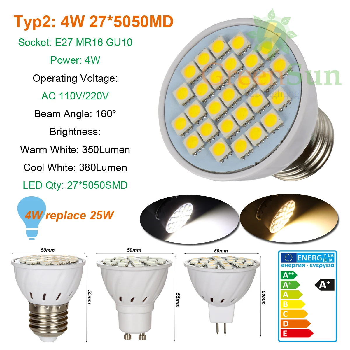 220V 110V MR16/GU10/E27 3/4/5 Вт 5050SMD Светодиодный прожектор Точечный светильник LED лампа
