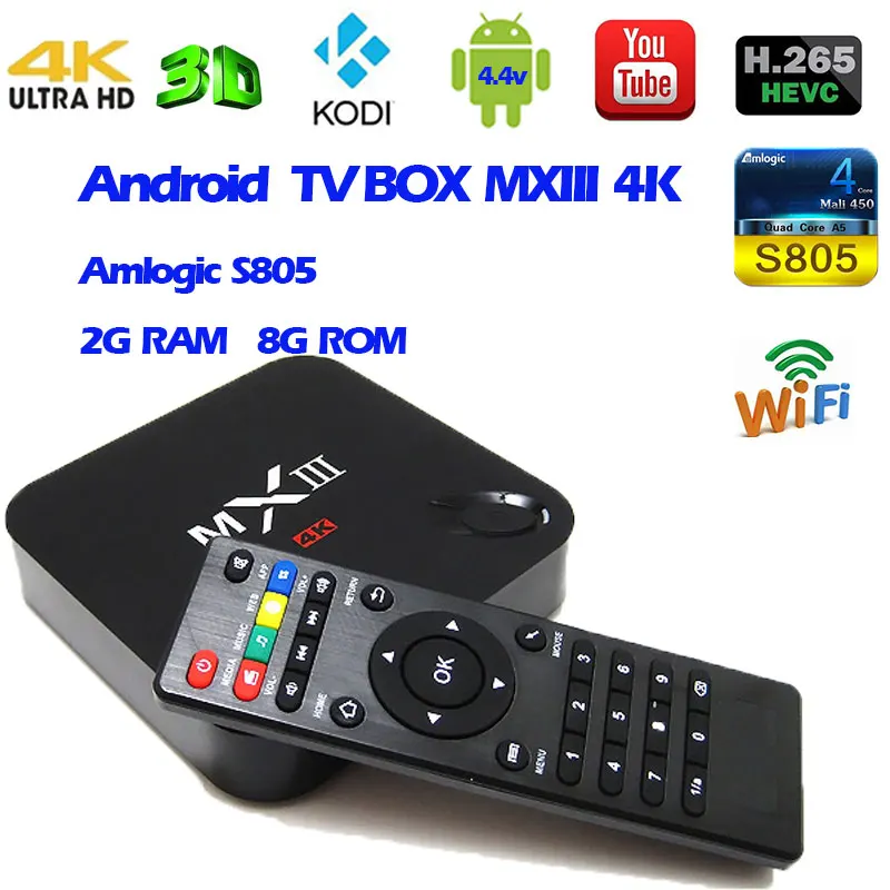 Android 4 ТВ приставка mhiii 4k Amlogic S805 четырехъядерный 2G 8G памяти смарт-приставка