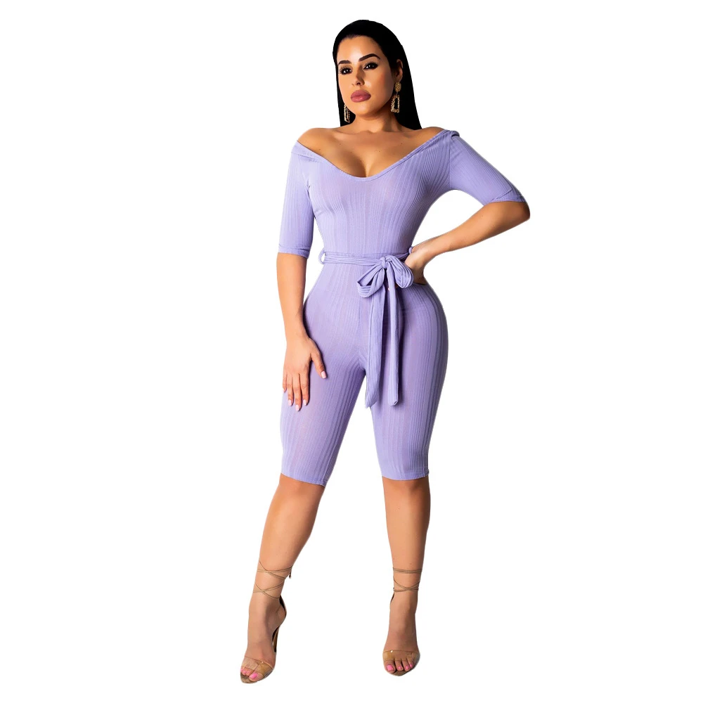 С открытыми плечами сексуальный короткий комбинезон женский пояс Bodycon половина