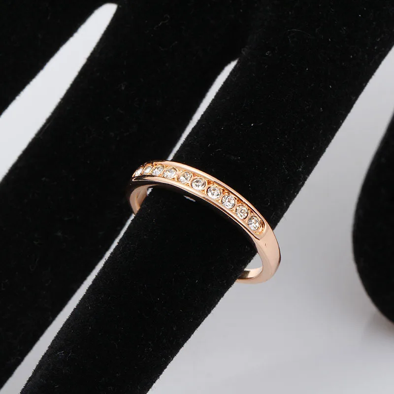 Простой дизайн полностью кристаллы цвет розового золота обручальные свадебные