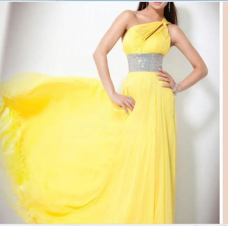 Недорогой сексуальный дизайн с низким вырезом на спине желтый шифон одно плечо