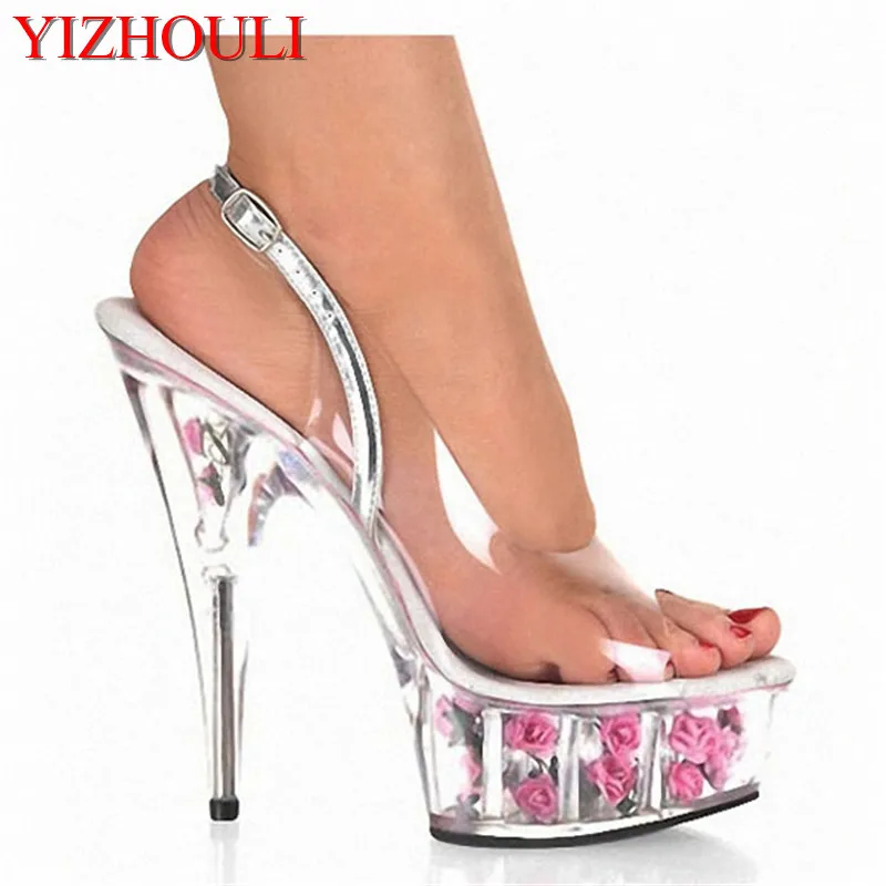 Милые элегантные вечерние туфли 15 см на очень высоком каблуке розовые с