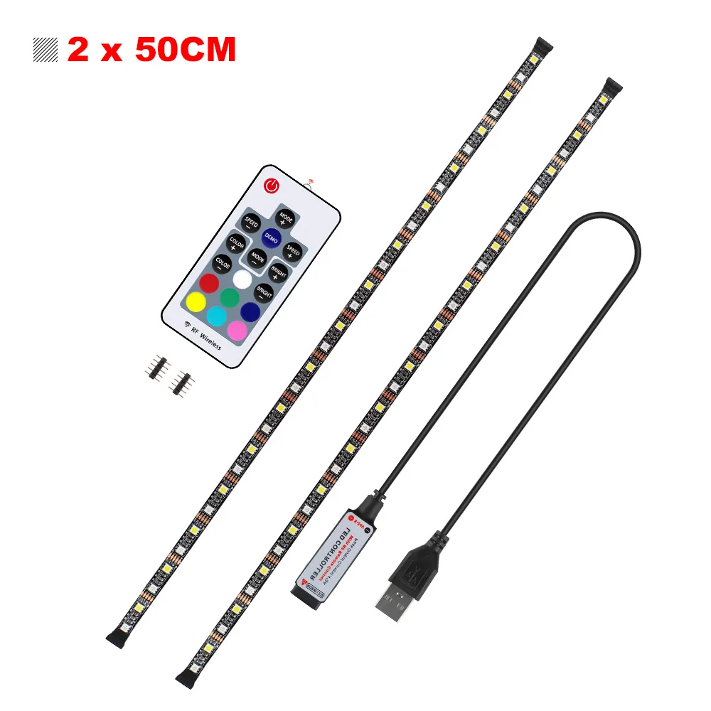 2 x 50CM 5 V/RGBW/RGBWW Светодиодные ленты 17 пульта дистанционного управления usb-кабель Мощность гибкий светильник настольную лампу Экран ТВ фон светильник ing 50 см 1/2/3/4 м - Испускаемый цвет: 2 x 50CM