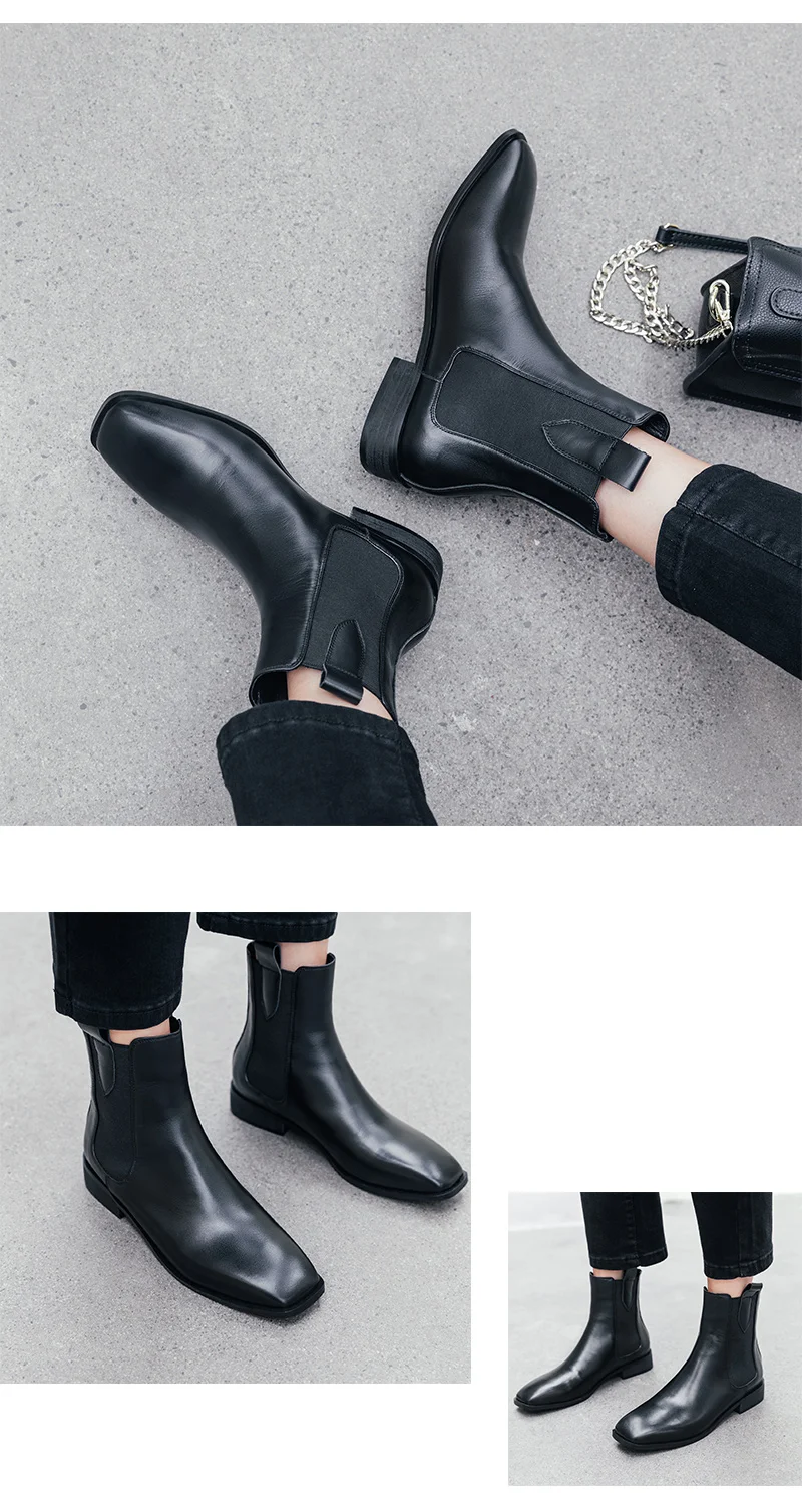 INS/женские ботильоны; женские ботинки из натуральной кожи длиной 22-25 см; ботинки «Челси» с квадратным носком; модная женская обувь
