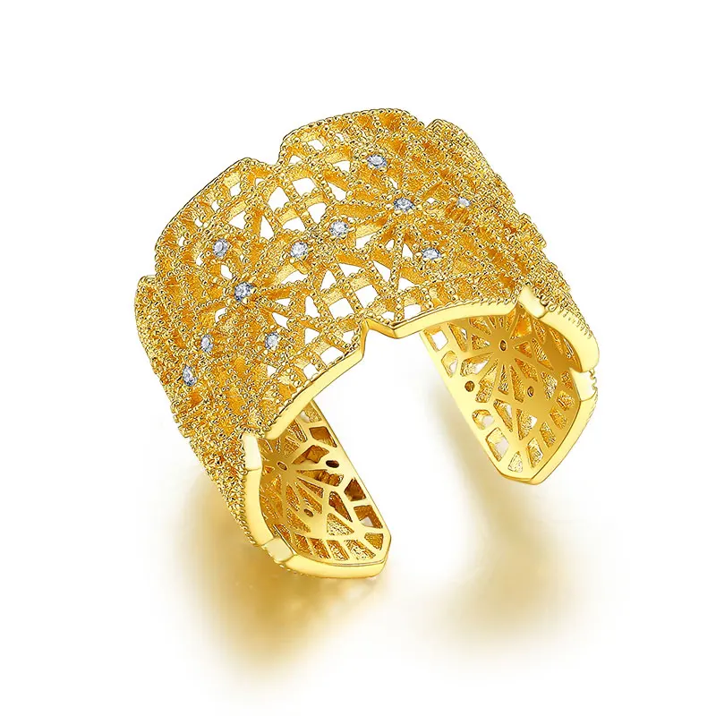 18k Gold UMODE, полые резные дизайнерские кольца для женщин и девушек, циркониевые коктейльные кольца, вечерние ювелирные изделия из белого золота, аксессуары, подарки UR0388B - Цвет основного камня: 18k Gold