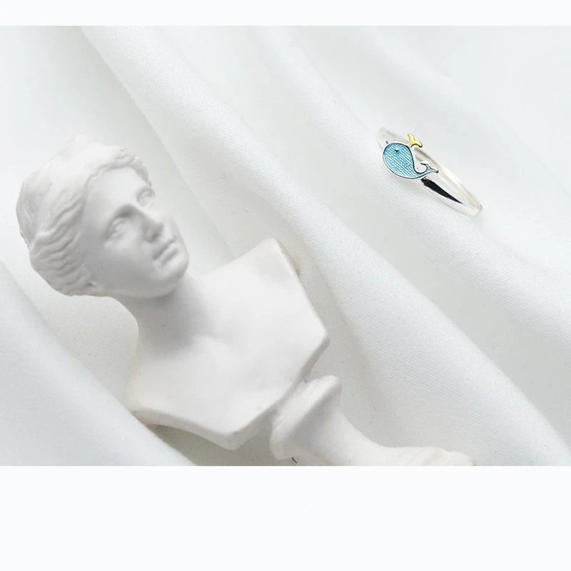 2019 New Real 925 Sterling Silver Blue Dolphin Elegant Ring For Women Girls Animal Open Rings Contracted Jewelry Gift | Украшения и