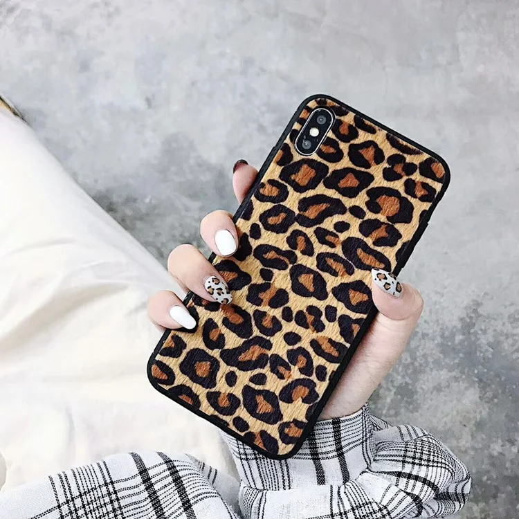 Модный плюшевый чехол с леопардовым принтом для iPhone X XS MAX XR 8 7 6 6S Plus мягкий из ТПУ
