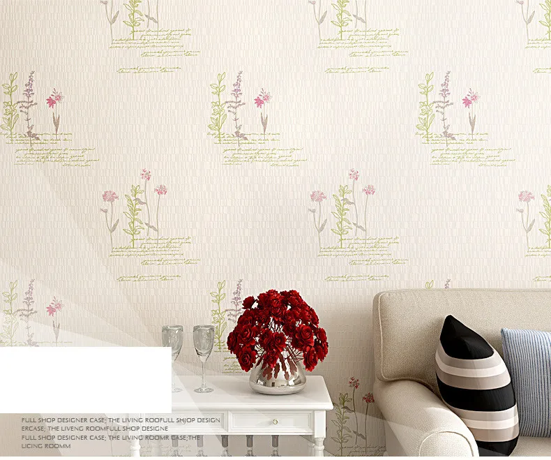 Простые Романтические печатные цветочные обои рулон флокированные нетканые для