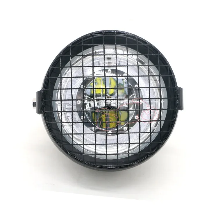Motorcycle 35W 6.5&quot Blue LED Angel Eye Headlight Headlamp High/low Beam+Metal Retro Grill Mask for Honda Cafe Racer Yamaha |