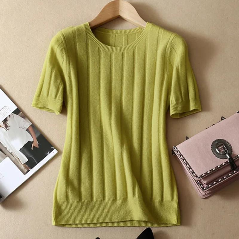 Женская трикотажная рубашка с коротким рукавом Весенняя Корейская | одежда