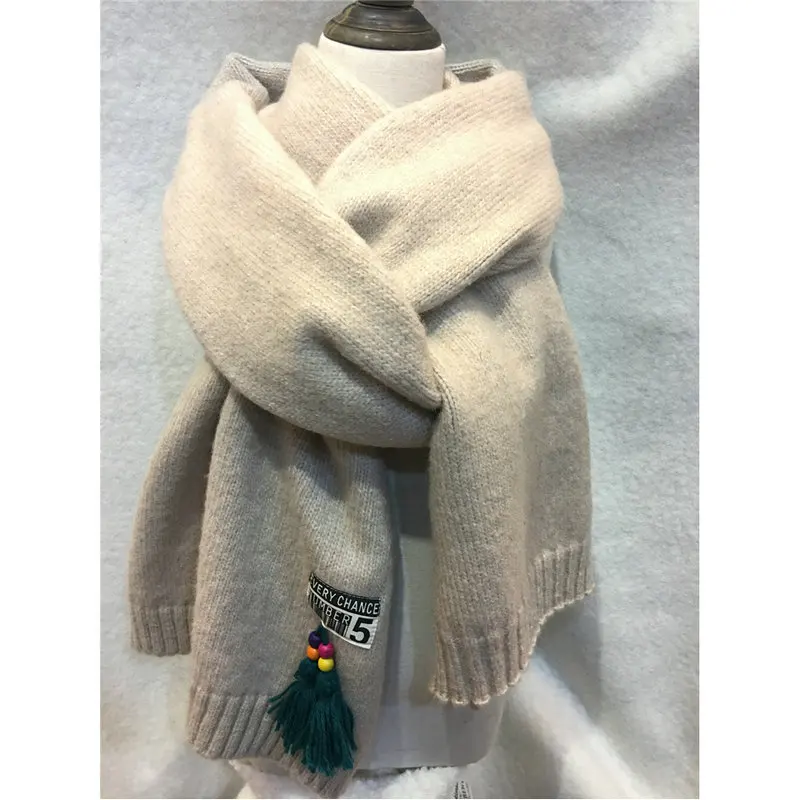 Winter Female Scarf Solid Knitted With Novelty Tassel Decoration Fashion Oversized Warm Thick Pashmina Shawl Scarves YG481 |