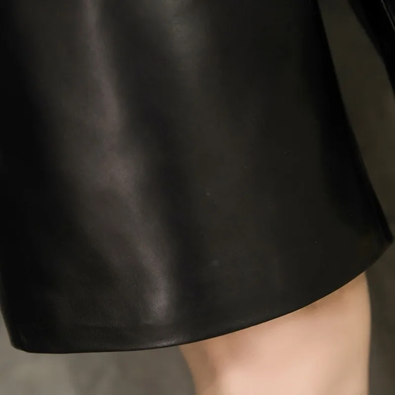 Women Sheepskin Short Pants 2022 Spring New Korean Loose Fit High Waist Knee Length Real Leather Trousers Ladies Casual | Женская одежда