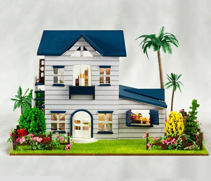 

13015 Holiday home wooden doll house 3d villa handmade diy dolls house miniature dollhouse