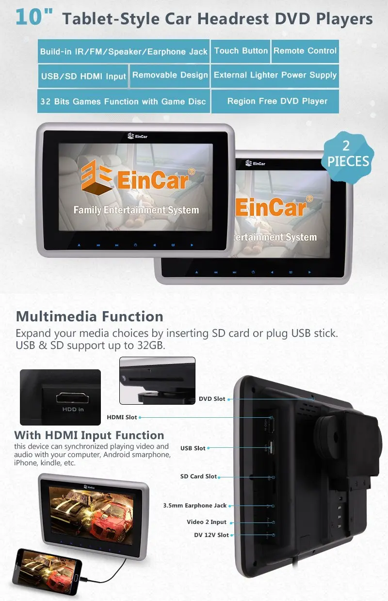 Два наушников + Двойная Автомобильная подушка pc cd подголовники DVD плеер