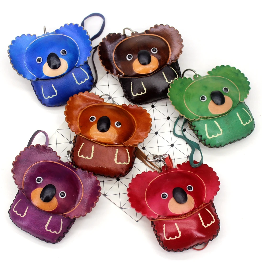 Vintage Genuine Leather carving Cartoon Animal model Coin Purse Women Handmade Small bags Cute girls Clutch change purse wallets | Багаж и