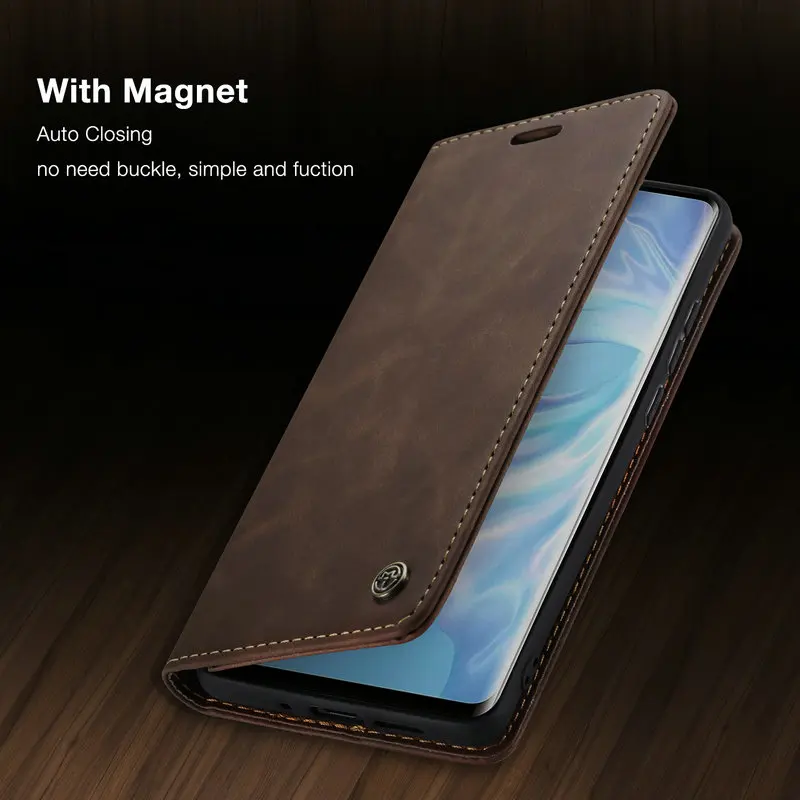 Coffee CaseMe Чехол-книжка для huawei mate 30, Магнитный чехол для huawei P30 lite P20 Pro P Smart, Роскошный Матовый кожаный чехол с отделением для карт - Цвет: Coffee