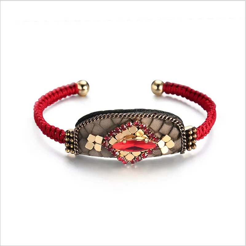 NJ Марка чешские Стиль Ретро красный канат браслет из искусственной кожи Кожаные