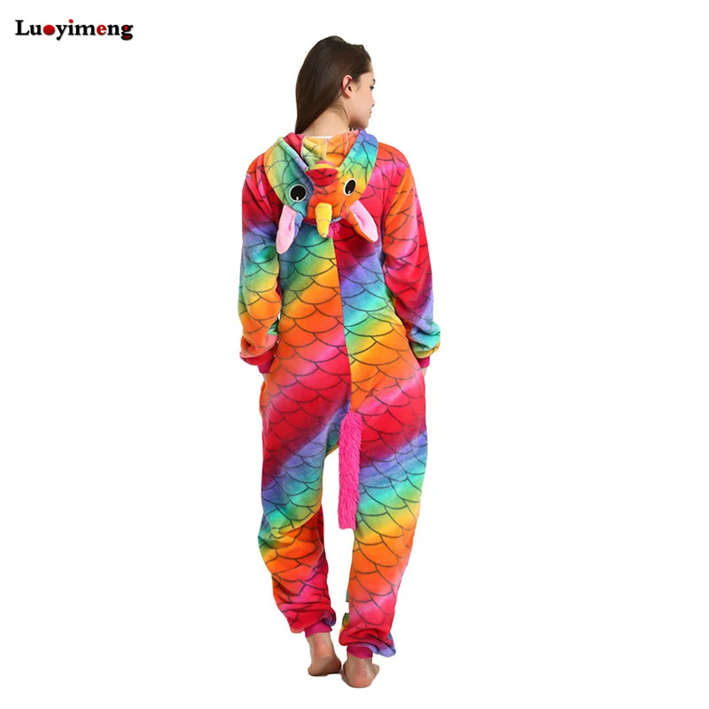 Для женщин Радуга Pijama полный фланель красная рыба пижамы Onesie взрослых костюмы
