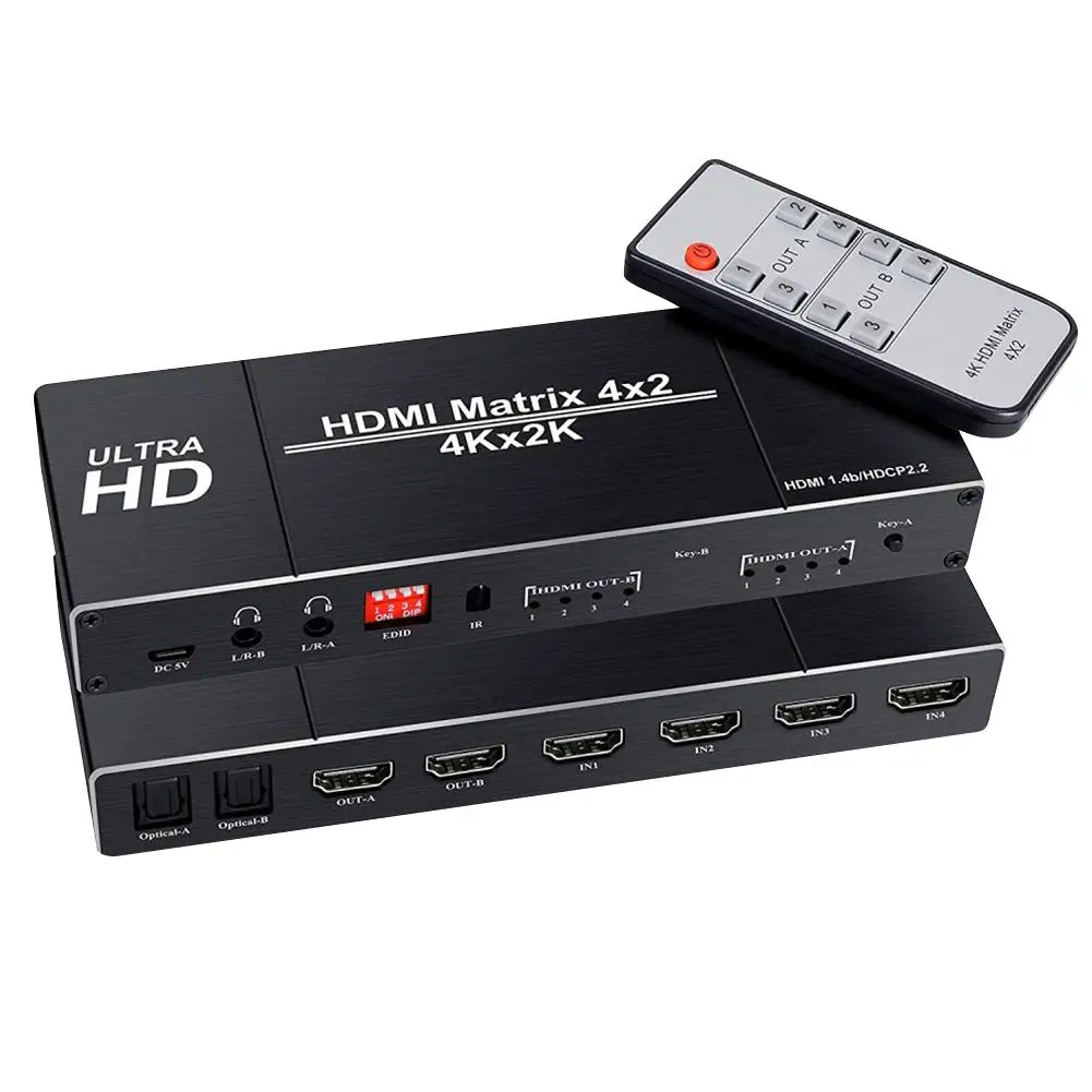 4 K HDMI EDID матрица в 2 из 4X2 двойной аудио выход волокно переключатель