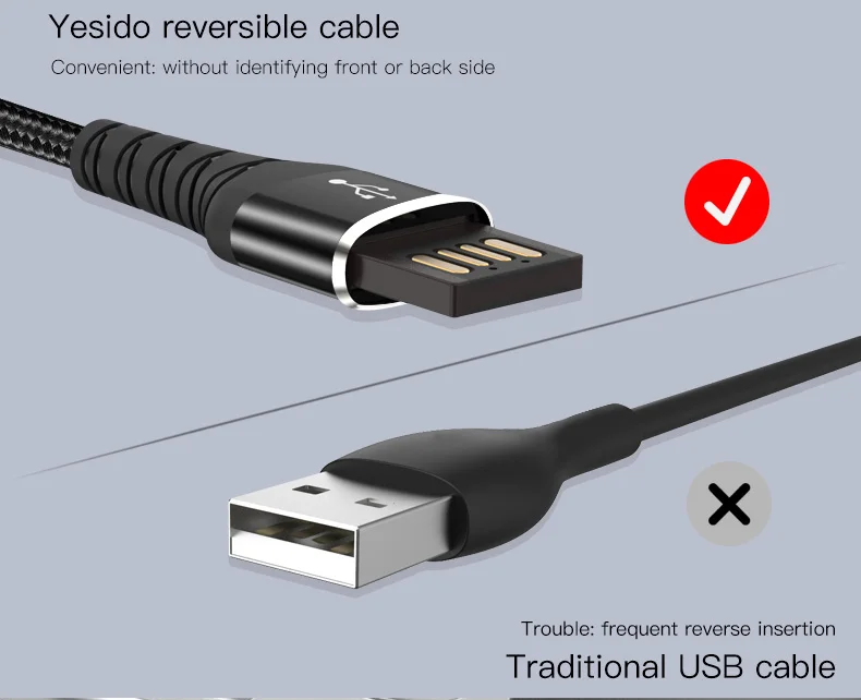Yesido CA35 Реверсивный USB кабель Micro USB шнур быстрое зарядное устройство кабель для Xiaomi Redmi huawei зарядный провод Micro USB Кабель-адаптер