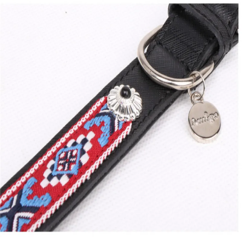 Изысканная ткань ремесло ошейник для собаки из натуральной воловьей кожи цепь