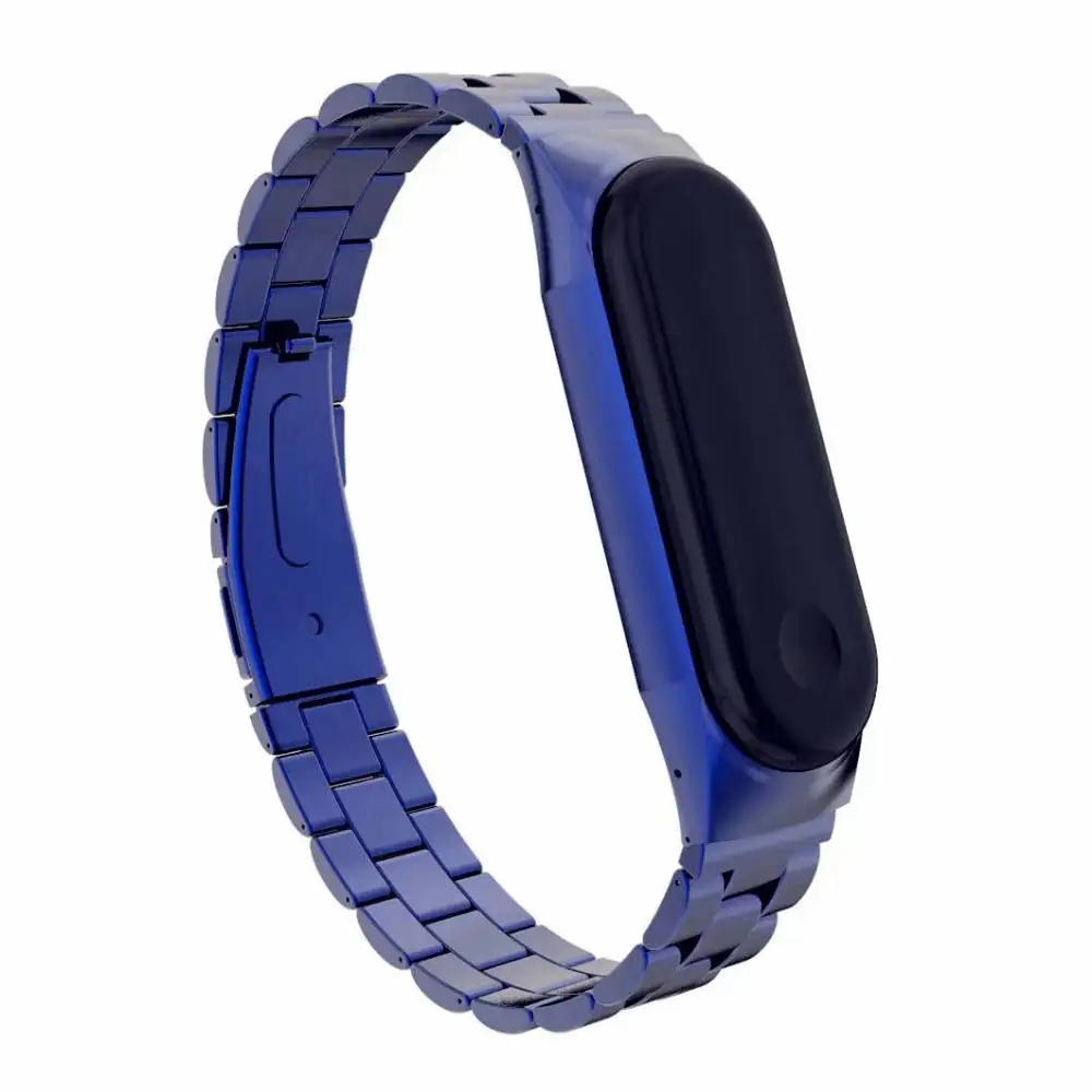 Blue Для Xiaomi mi Band 4 3 ремешок для мужчин/женщин металлический браслет для mi band 4 наручный ремень из нержавеющей стали пряжка аксессуары - Цвет ремешка: Blue