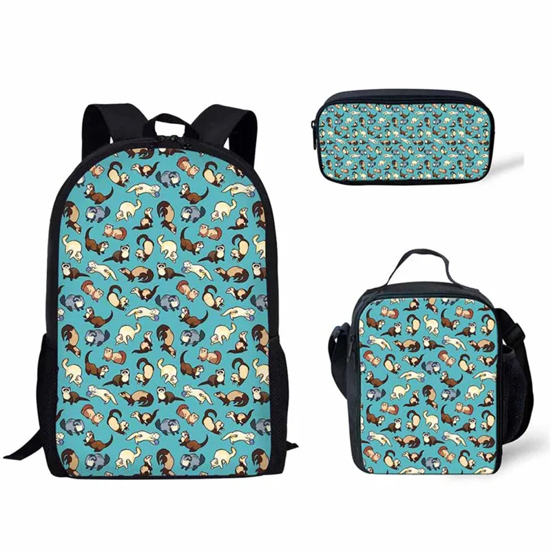FORUDESIGNS/детские школьные рюкзаки для девочек, Cheeky Ferrets, печать, школьный рюкзак для детей, 3 шт./компл., рюкзак для начальной школы, ранец для девочек - Цвет: YQ3343CGK
