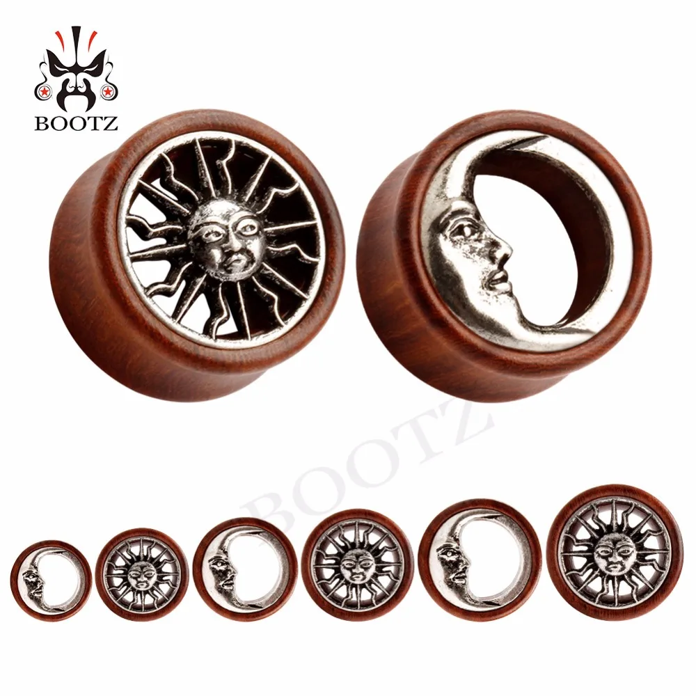 

Wholesale Price New Red Sandalwood Plugs Sun And Moon Hollow Plugs Ear Tunnels Piercing Body Jewelry Stretchers 36PCS