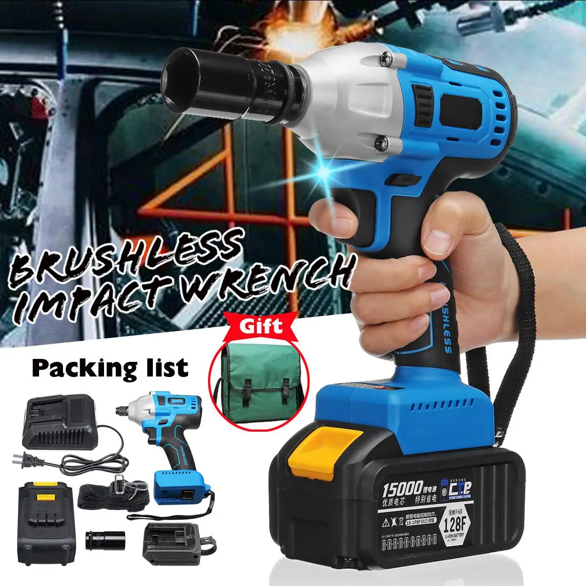 100-240V AC 15000mAh литий-ионный аккумулятор 1/2 ''держатель бит 340 N. m электрический бесщеточный ударный ключ с сумкой
