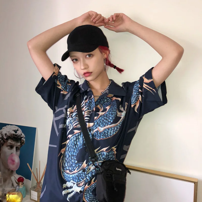 В стиле старого Пекина Летающий с принтом в виде дракона для влюбленных рубашки