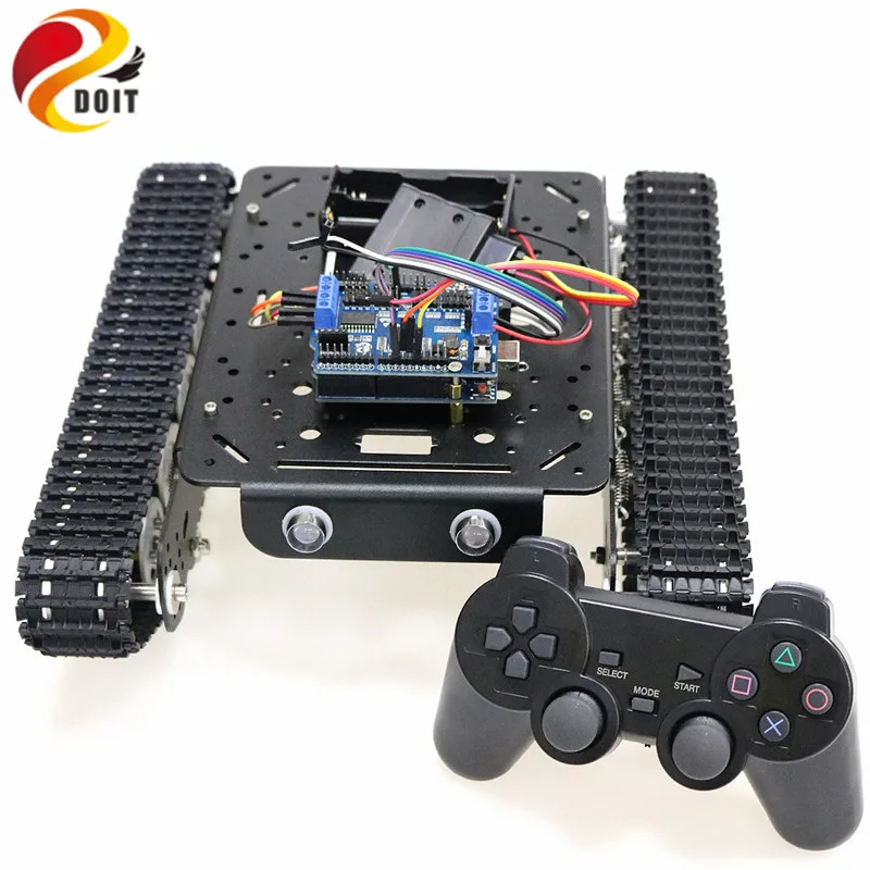 Black full set PS2 джойстик управления амортизатор умный робот танк шасси с двойным двигателем постоянного тока+ плата управления+ плата водителя двигателя для DIY проекта - Цвет: Black full set
