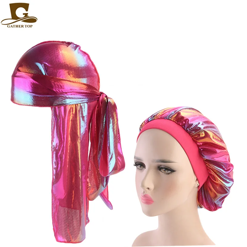 Фото 10 шт./лот Мужская блестящая шелковая бандана Durag головные уборы красочная широкая