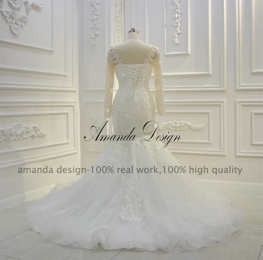 Роскошное Свадебное платье с длинными рукавами и открытой спиной Amanda Design