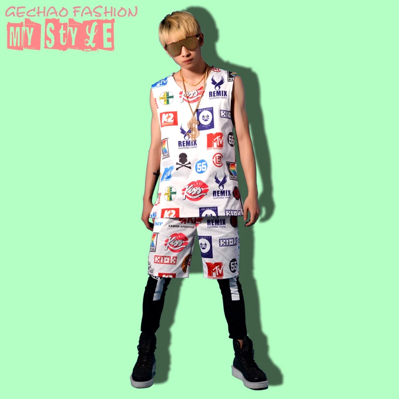 

M-6XL!!Bar nightclub singer personality LOGO logo hip hop baseball series DS stage nightclub bar singer costume.