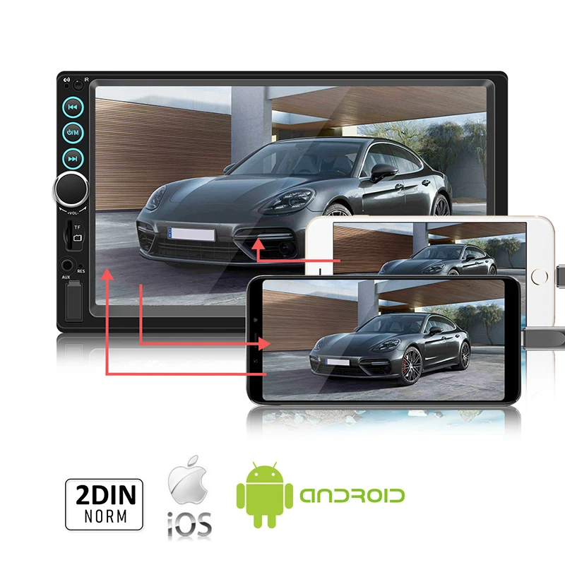 Mirror Link Автомобильный радиоприемник с сенсорным экраном Мультимедийный проигрыватель MP5 Аудио-видео Bluetooth A2DP USB TF Aux 7 дюймов 2 Din головное устройство PHYEE X6