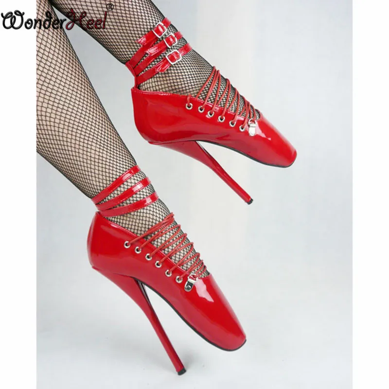 Wonderheel/красные лакированные женские балетки на очень высоком каблуке 18 см модные