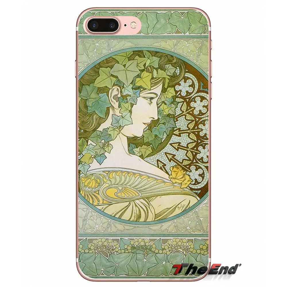 Мягкий чехол ALPHONSE MUCHA для iPhone XS Max XR X 4 4S 5 5S 5C SE 6 6S 7 8 Plus Samsung Galaxy J1 J3 J5 J7 A3 A5 | Мобильные