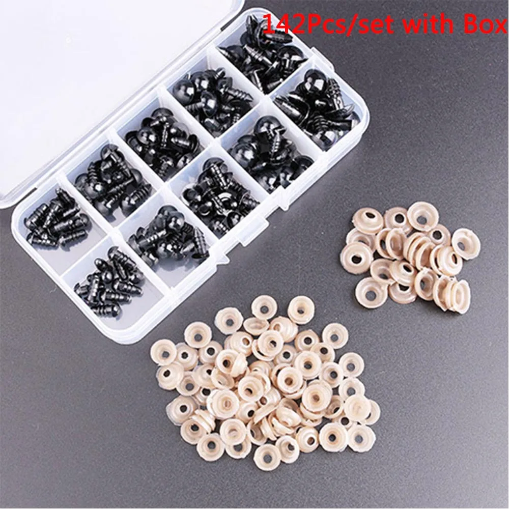 142pcs with box Quaslover, черные пластиковые безопасные игрушки, глаза, часть, ремесла для плюшевого мишки, мягкая игрушка, кукла-животное, куклы ручной работы, аксессуары для творчества - Цвет: 142pcs with box