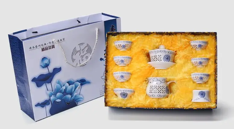 Чайный набор из сине белого фарфора изысканный чайный чайная чашка керамический