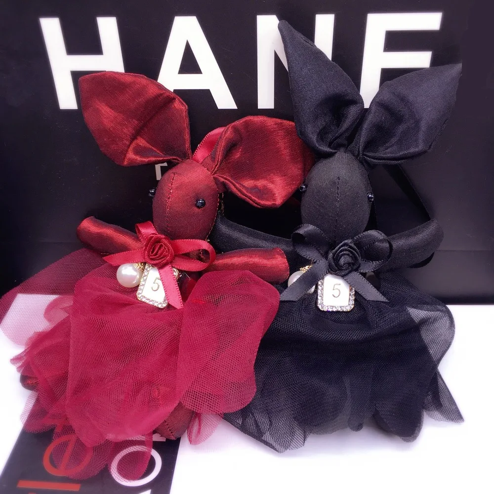 New Fashion Cute Cloth Lace Rabbit Keychain Bow Tie Net Yarn Key Rings Women Shoulder Bags Charm Pendant Car Holder | Украшения и